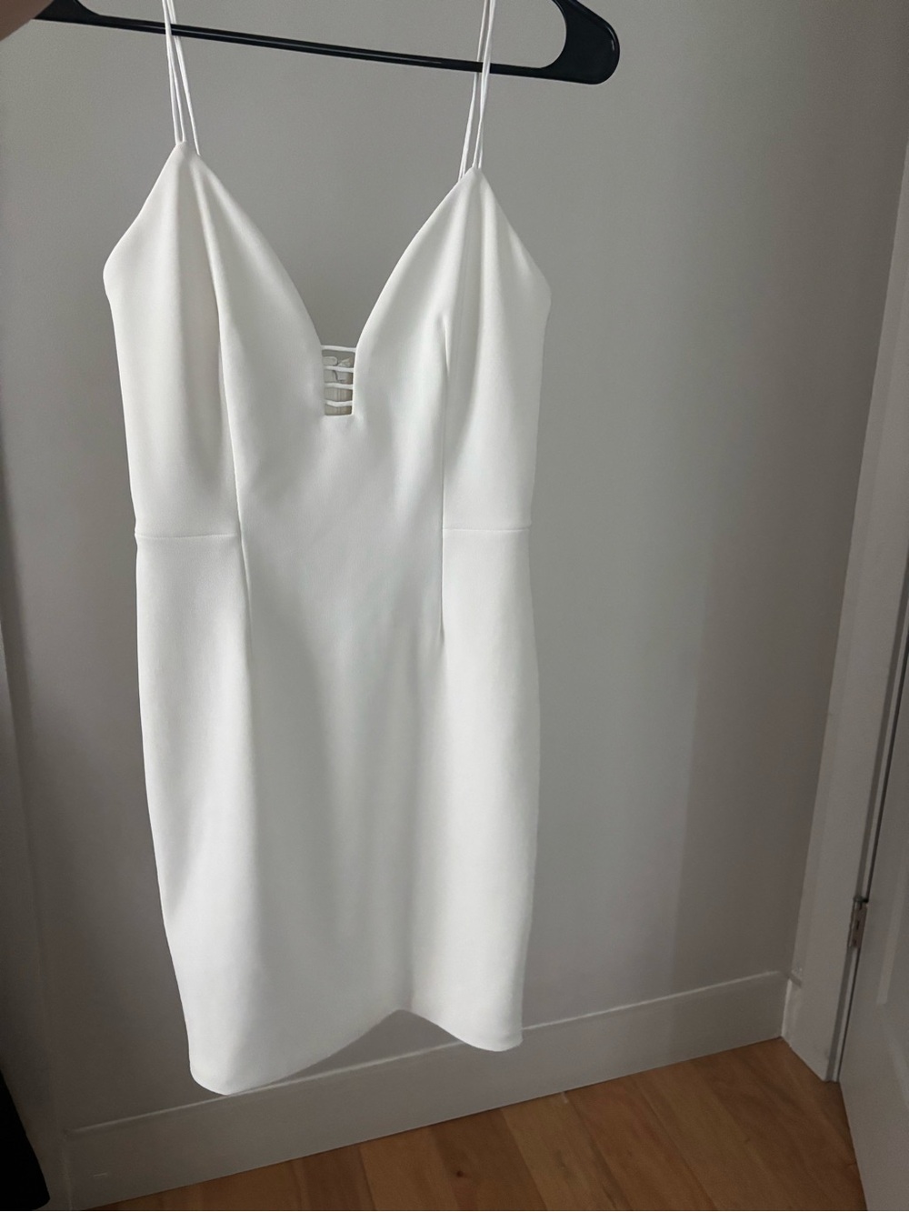 cameo White Spaghetti-Strap Mini Dress with V-Neck